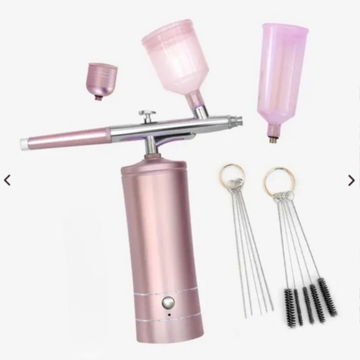 Pistol de vopsit electric aerograf roz, dimensiuni 12x4,2x4,2cm, set complet cu accesorii