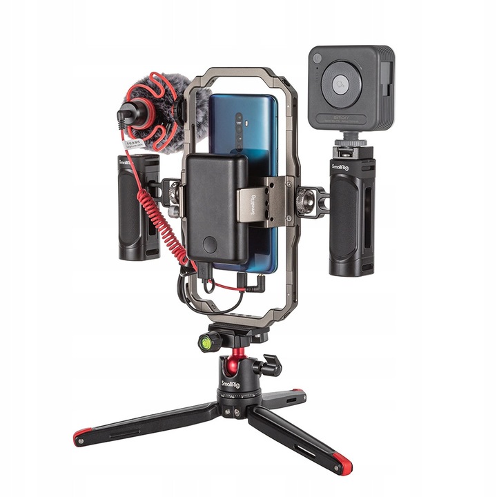 Set video SmallRig, 3384B, cu microfon cardioid, lampa LED, suport telefon, 62x86mm