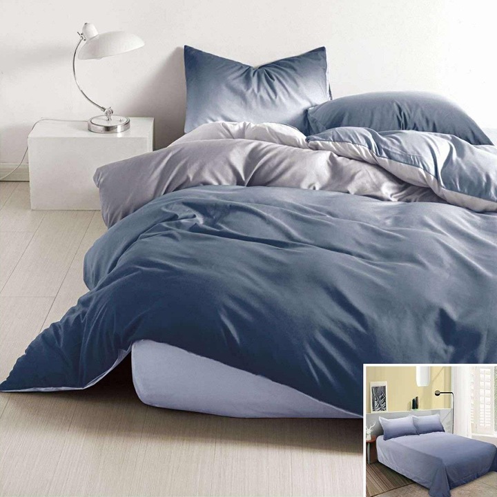 Lenjerie de pat, 2 persoane, bumbac satinat, 4 piese, cu imprimeu, LSN4661