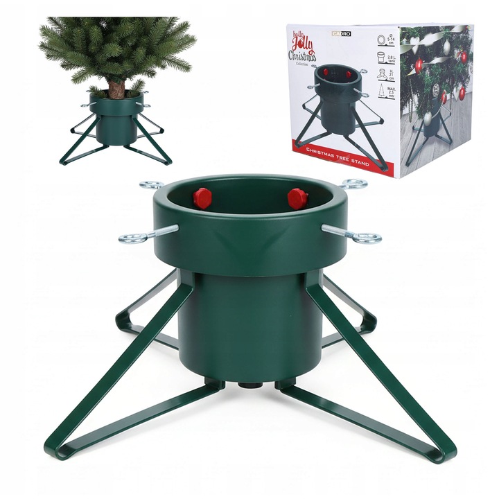 Suport brad Cadro cu recipient apa 2,8l, pentru brad de pana la 2,5m, verde, 57x57x21cm