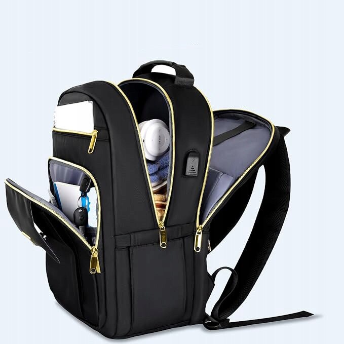 Rucsac pentru laptop, 18 compartimente, port USB, negru, 44,5x32x20cm