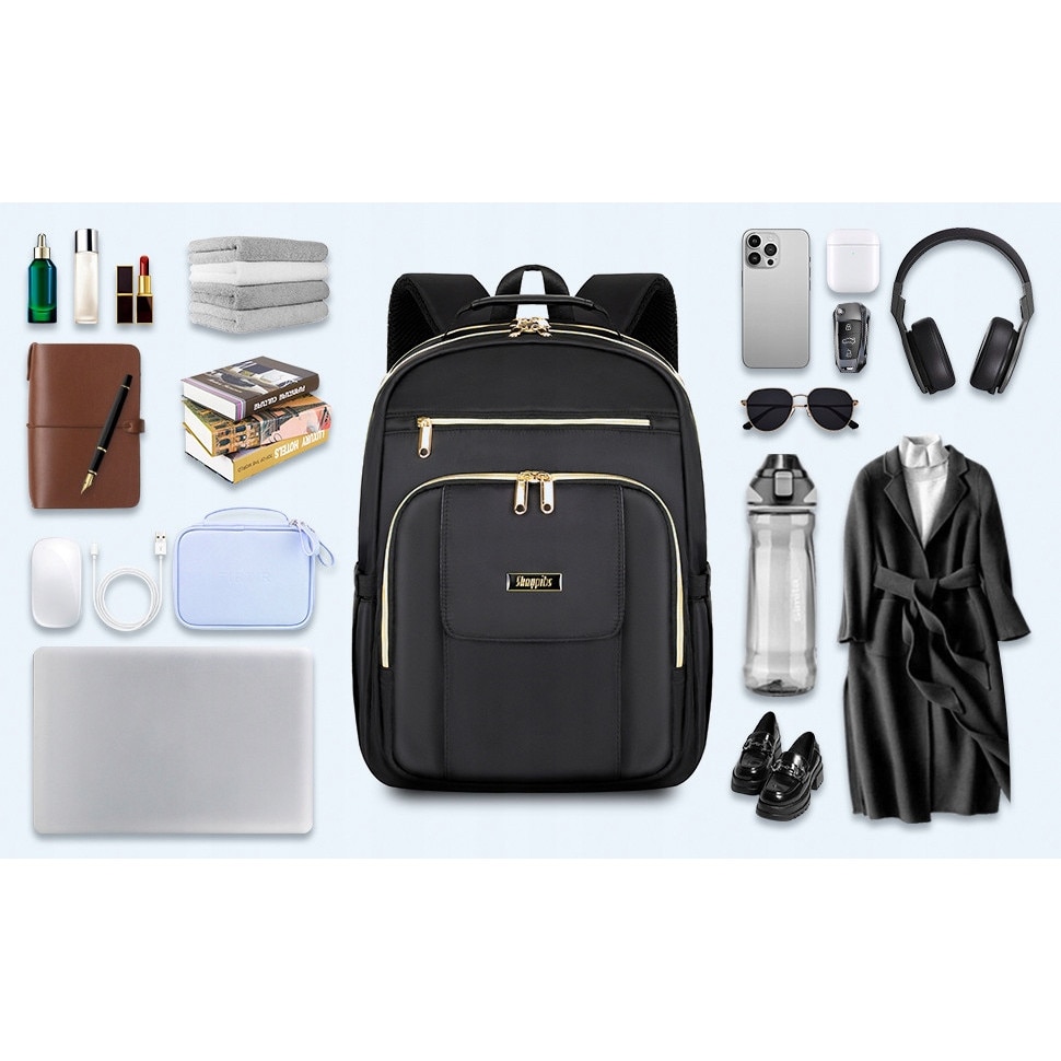 Rucsac pentru laptop, 18 compartimente, port USB, negru, 44,5x32x20cm