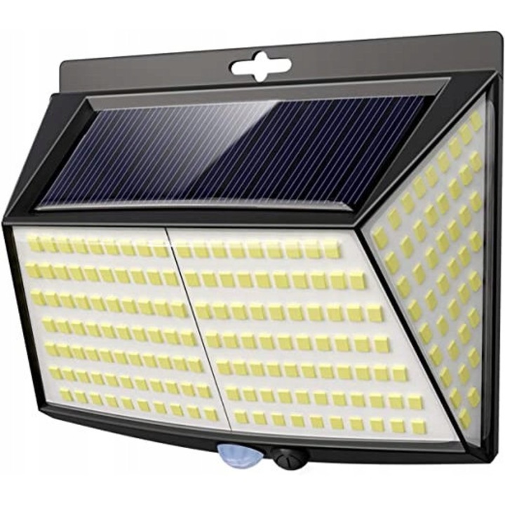 Соларна лампа със сензор за движение IP65, 4 броя, 228 LED, осветление 270°, водоустойчива