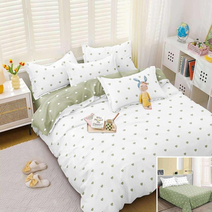 Lenjerie de pat, 2 persoane, bumbac satinat, 4 piese, cu imprimeu, LSN4690