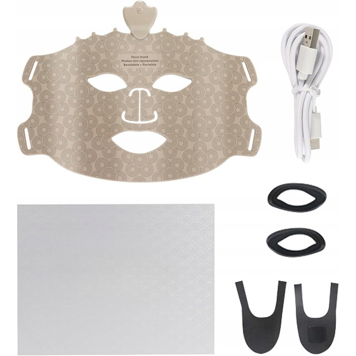 LED terápiás maszk, 7 terápiás mód, piros fénnyel, vezeték nélküli, 190g