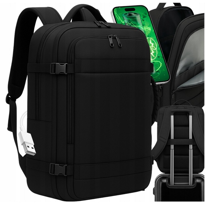 Asato utazó hátizsák, fekete, 40x25x20cm