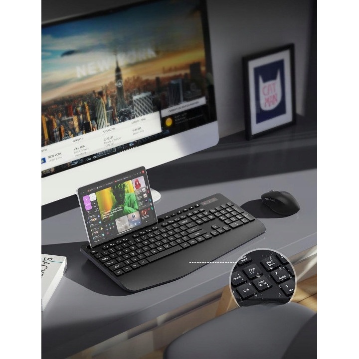 Комплект безжична клавиатура и мишка KC213, ергономичен, опора за китките, черен