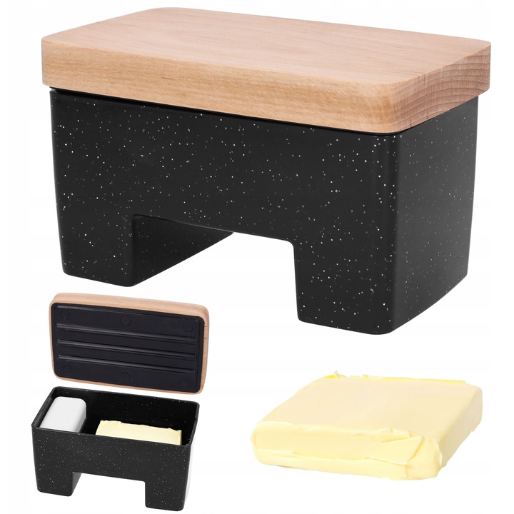 Кутия за храна Cadro, дървена, черна, 10x16,5x10см, лесна за използване, предпазва маслото