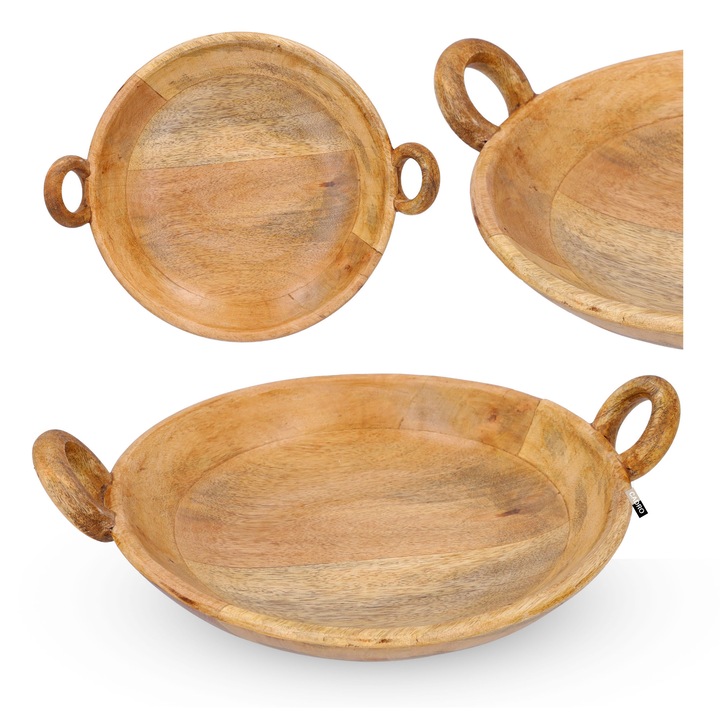 Bol din lemn pentru fructe, legume, decorativ de bucatarie 35x30 cm