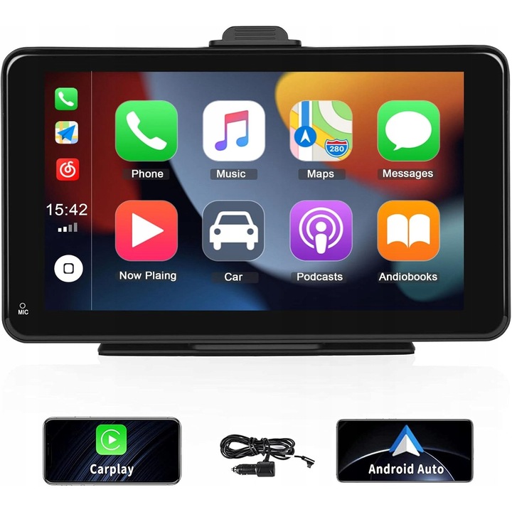 Radio auto 7'', Bluetooth, Carplay, Android Auto, 1024x600, Camecho