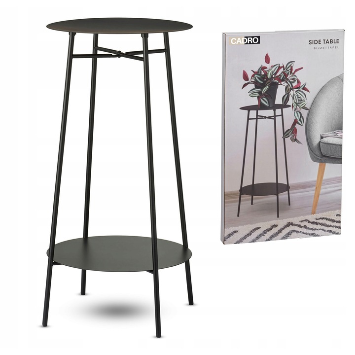 Masa Cadro, странична масичка за кафе, кръгла, черна, 35x60см