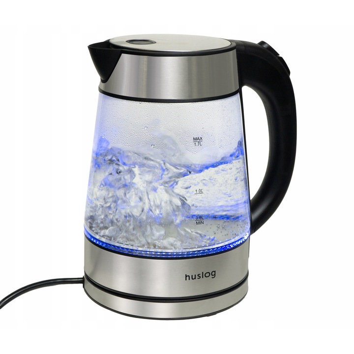 Fierbator electric din sticla Huslog 1,7L, 2200W, cu iluminare LED, fara fir