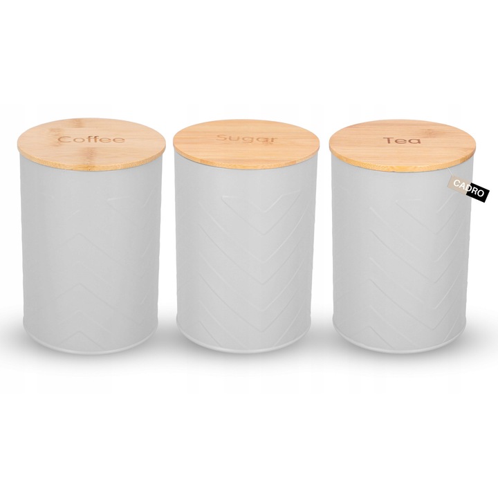 Комплект от 3 метални кутии за кафе, чай и захар, Cadro, сиви, 1,4л, 11x15,5см