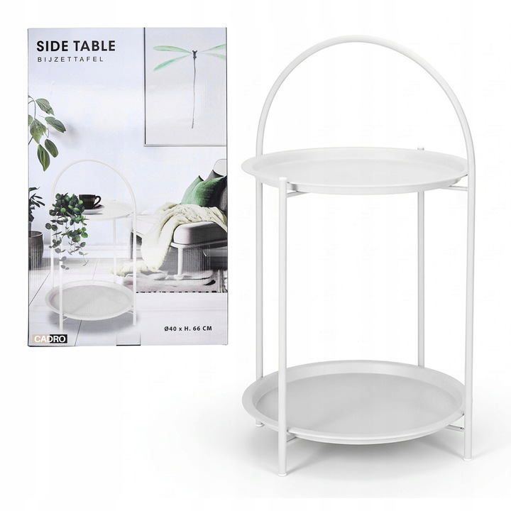 Помощна метална маса, бяла, 40х66 см, две нива, модерен дизайн