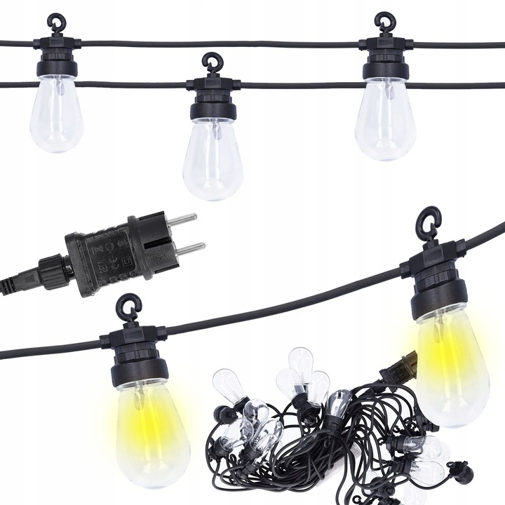LED гирлянд 12,5м, 20 крушки, естествен цвят, IP44