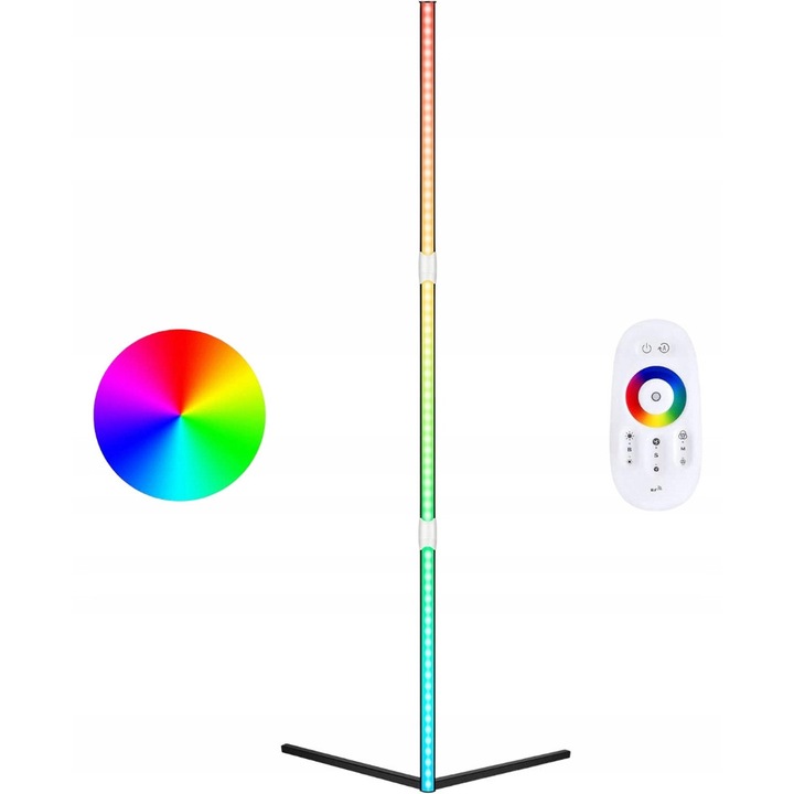 Lampa LED inteligenta de podea, colt, RGB, 20W, 3 tuburi, montaj rapid