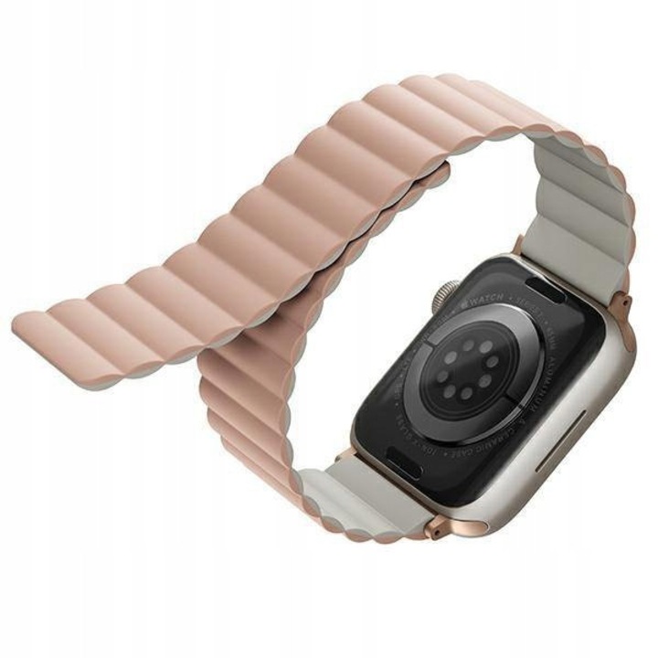 Pasek reversibil magnetic UNIQ Revix pentru Apple Watch 44/45mm, roz-papadie, 22x126mm + 22x106mm
