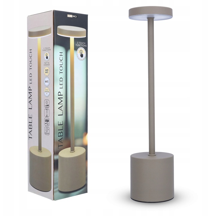 Настолна лампа Cadro, нощна лампа, 34,5см, тъч, USB, сива