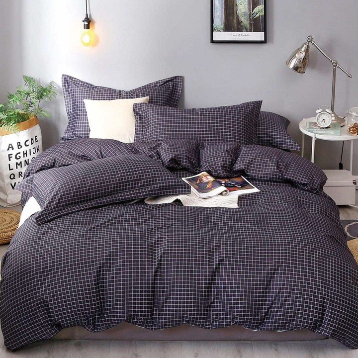 Lenjerie de pat, 2 persoane, bumbac satinat, 4 piese, cu imprimeu, LSN4580