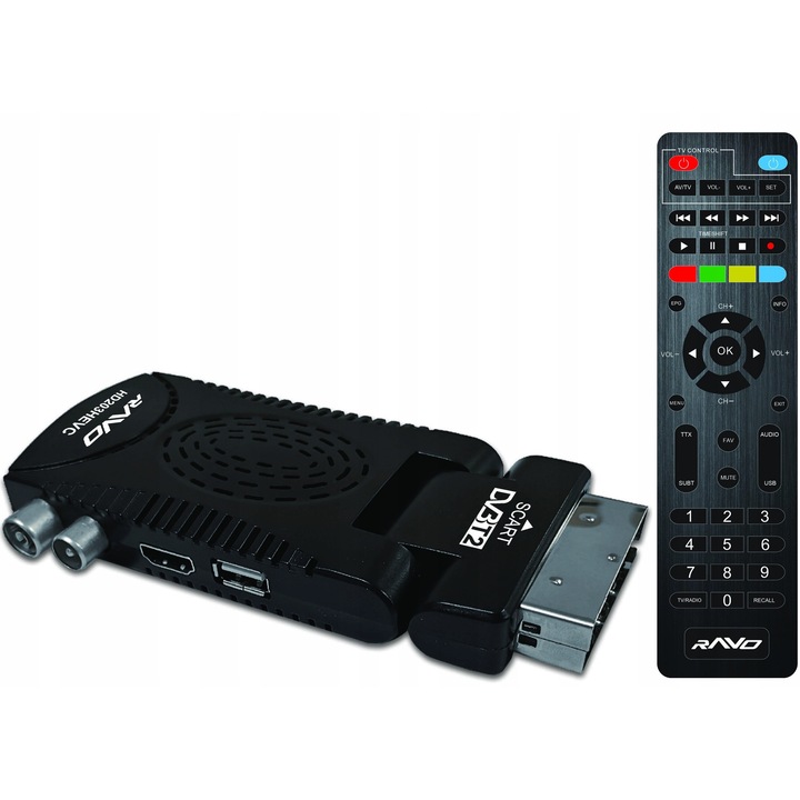 Декодер DVB-T2 Ravo HD203, HD, 1000 канала, 143x71x22мм, с дистанционно управление