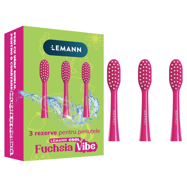 Rezerve Capete Periuta Lemann Cool, Fuchsia Vibe, set 3 capete