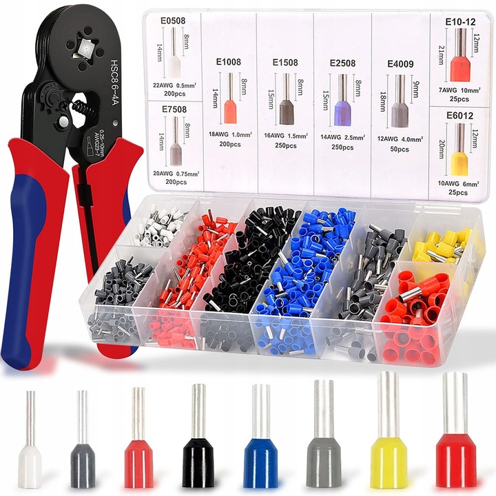 Krimpelő fogó készlet, Mobes, 1200 érvéghüvely, 0.5 - 10 mm2, 17.5 cm