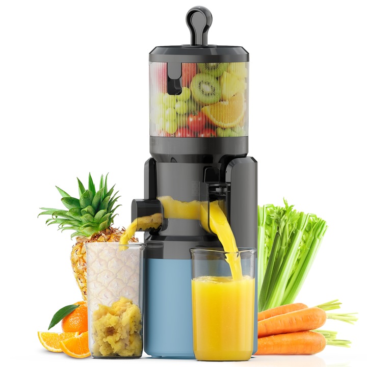 Storcator de dimensiuni suplimentare de 5,7" pentru legume si fructe integrale, echipat cu filtru spiral mare si triplu, usor de curatat si randament ridicat de suc