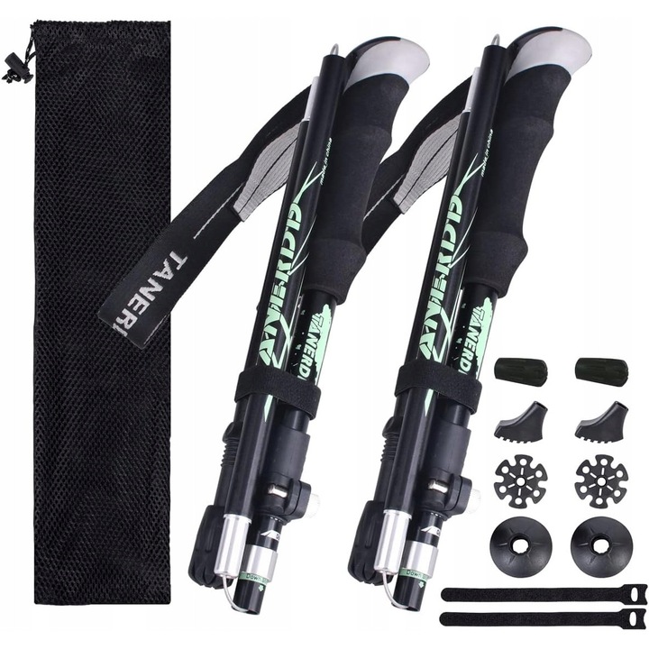 Bete trekking, 2 bucati, aluminiu, inaltime reglabila, design pliabil, multicolor