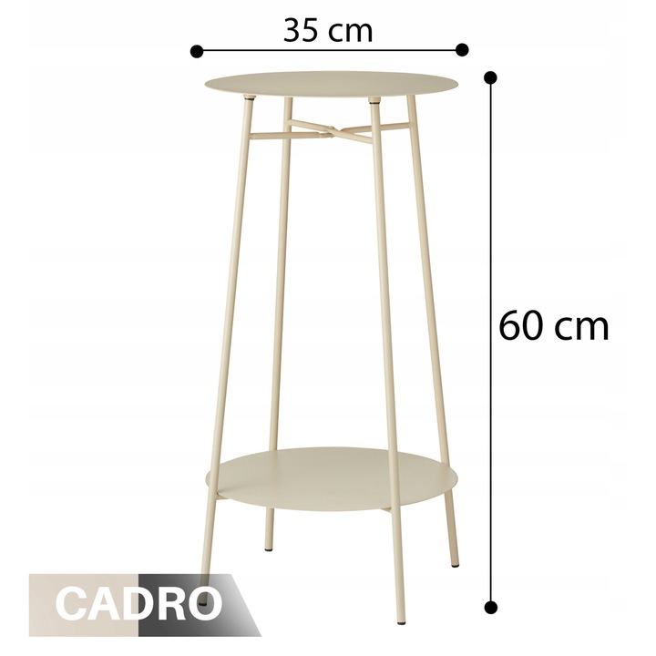 Masa Cadro, странична масичка за кафе, кремава, 35x60см, две нива