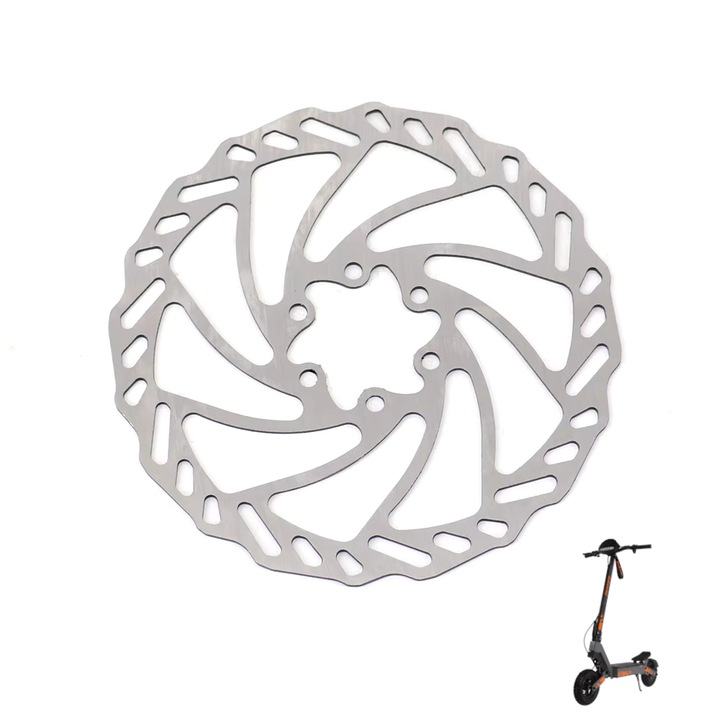 Disc de frana pentru trotineta electrica KuKirin G2 2025, 160 mm, 6 gauri, distanta 44 mm, Argintiu
