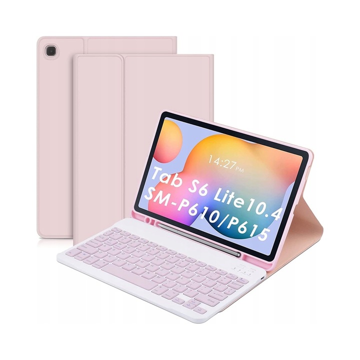 Калъф за таблет с Bluetooth клавиатура за Samsung Galaxy Tab S6 Lite, розов