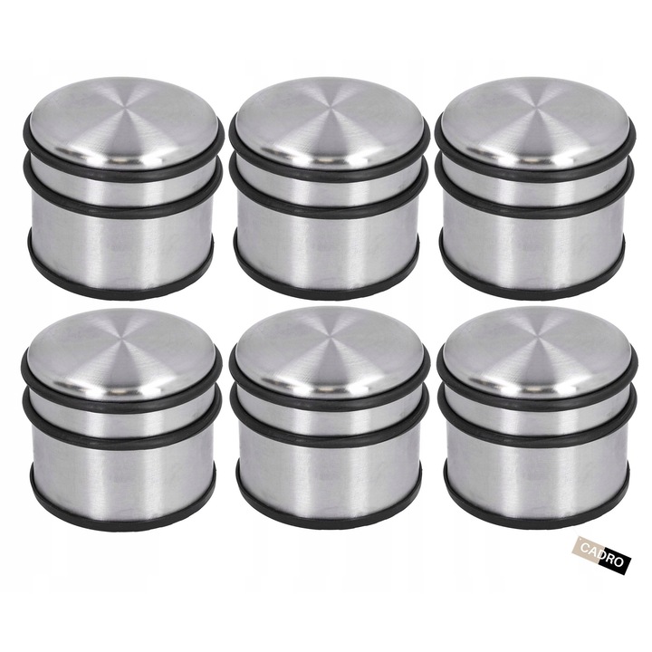 Комплект 6x стопери за врати, Cadro, метални, тежки, 9x7,5см, сребристи