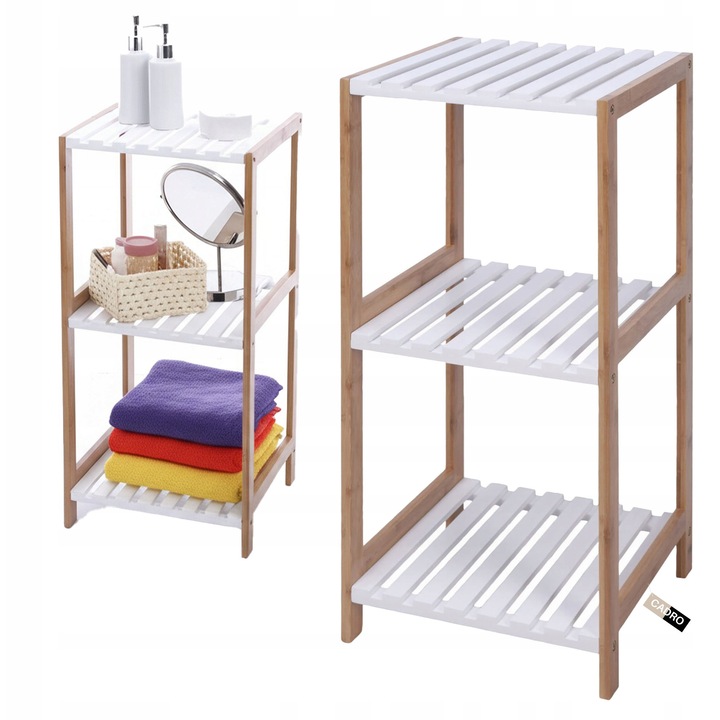 Рафт за баня Кадро, 3 рафта, естествен бамбук и бял, 33x34x79 см