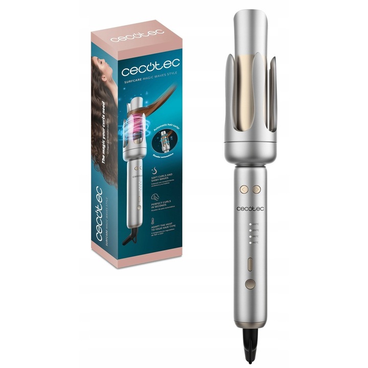 Автоматична маша Cecotec SurfCare Magic Waves Style, 32 мм, керамика-турмалин, 4 температури, сива
