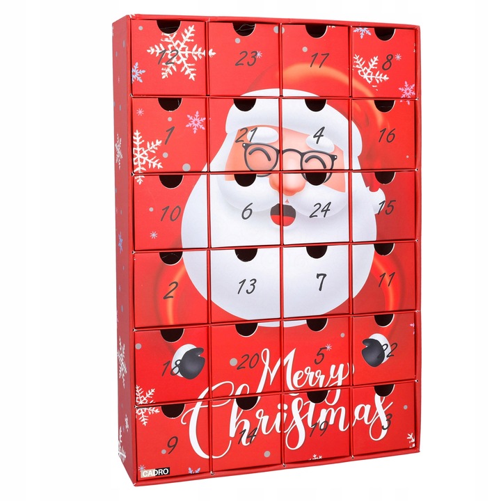 Адвент календар Cadro, дизайн с Дядо Коледа, червен, 38,3x25,7x6,4см