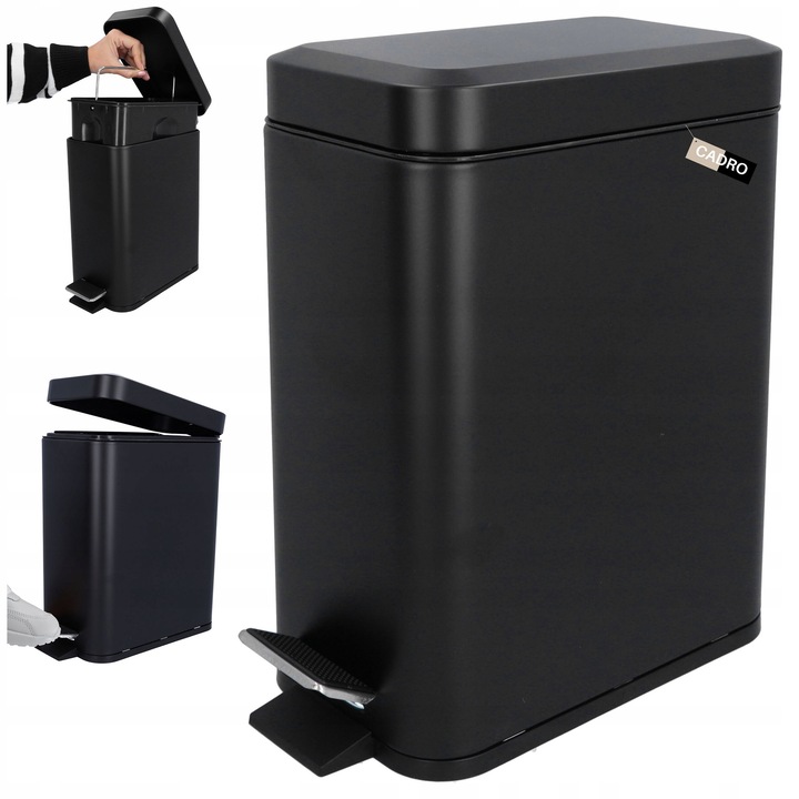 Метален кош за боклук Cadro 5L с педал, черен, подвижен вътрешен PP