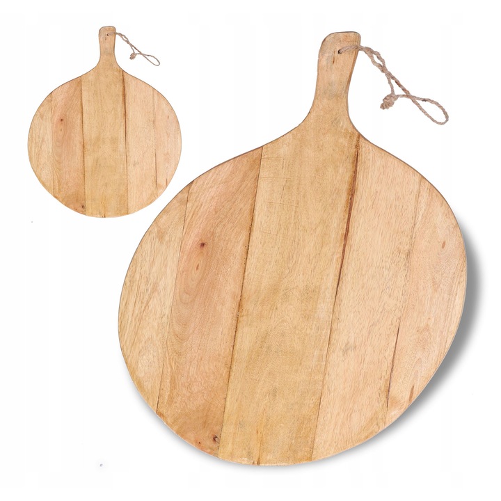 Кухненска дъска, Cadro, кръгла, 38 см, от мангово дърво, с дръжки, комплект 1 бр.