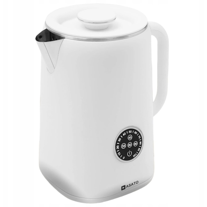 Fierbator electric ASATO 1,7L 1500W, alb, cu functie de mentinere a temperaturii, display LED