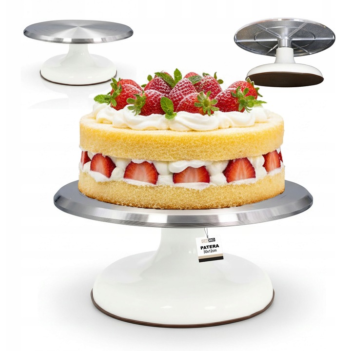 Въртяща се поставка за торта 30 см, Cadro, инокс, модерен дизайн, противоплъзгаща
