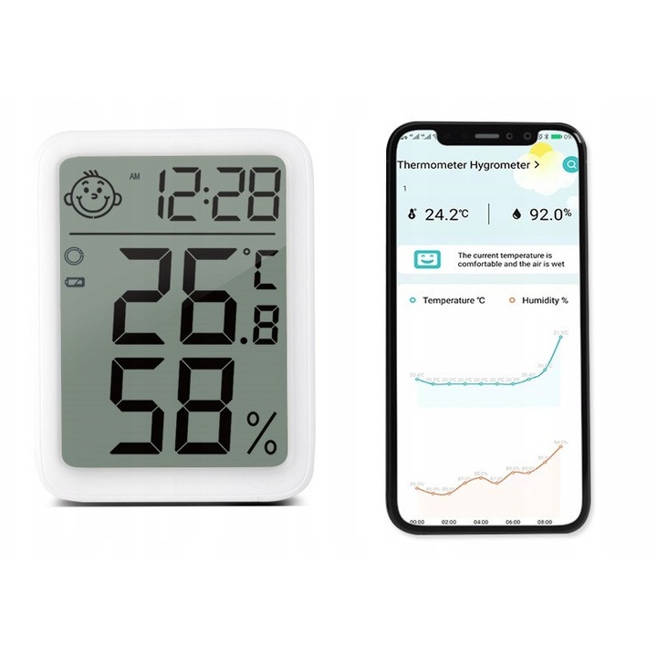 TermHoff YZ6046B elektronikus időjárás állomás, fehér, 10.9x5.5x1cm, Bluetooth