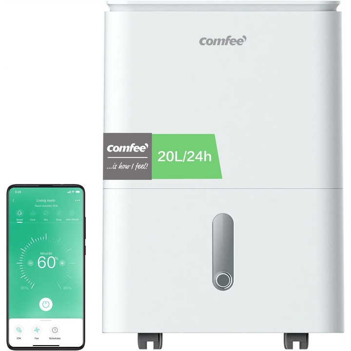 Dezumidificator Comfee Easy Dry 20, 20L, 4 moduri, control aplicatie, mobilitate usoara