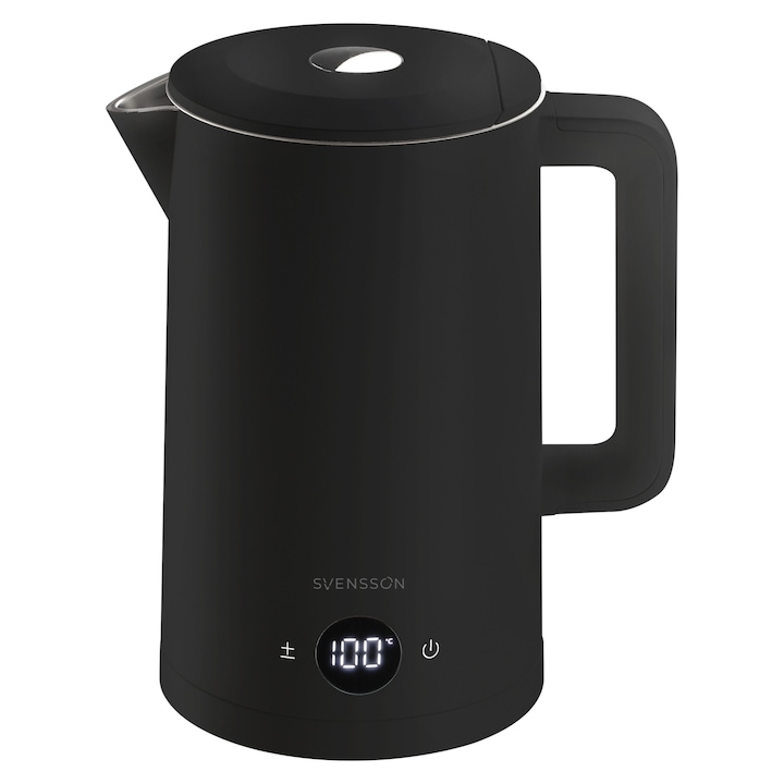 Fierbator electric Retoo 1,8L 1800W cu reglare temperatura, design clasic argintiu-negru, display digital