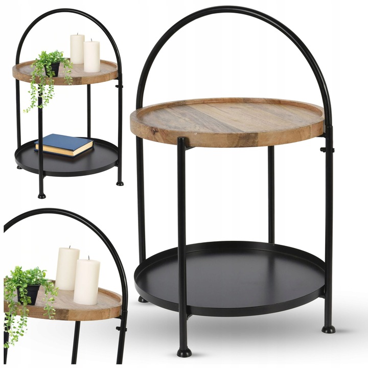 Mese, Cadro, комплект 1 бр, черен метал, 39x55см, модерен дизайн, две нива