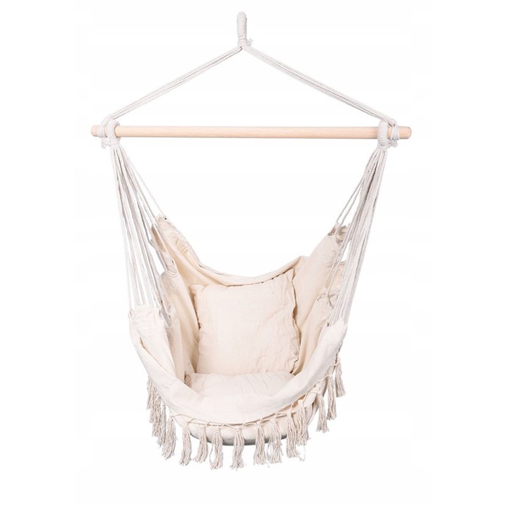 Висящ стол, 2 възглавници, бежов, 130x100см