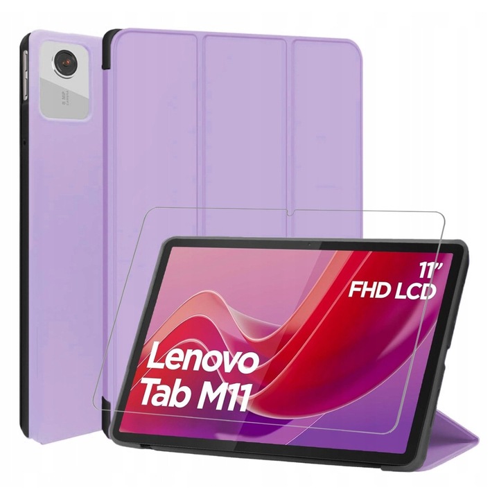 Tabletok tok, Lenovo Tab M11-hez, védelem, állvány, lila, pontos méretek