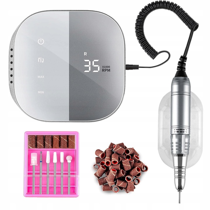 Freza pentru unghii, 35000 RPM, ecran HD, set profesional, aluminiu, manichiura-pedichiura