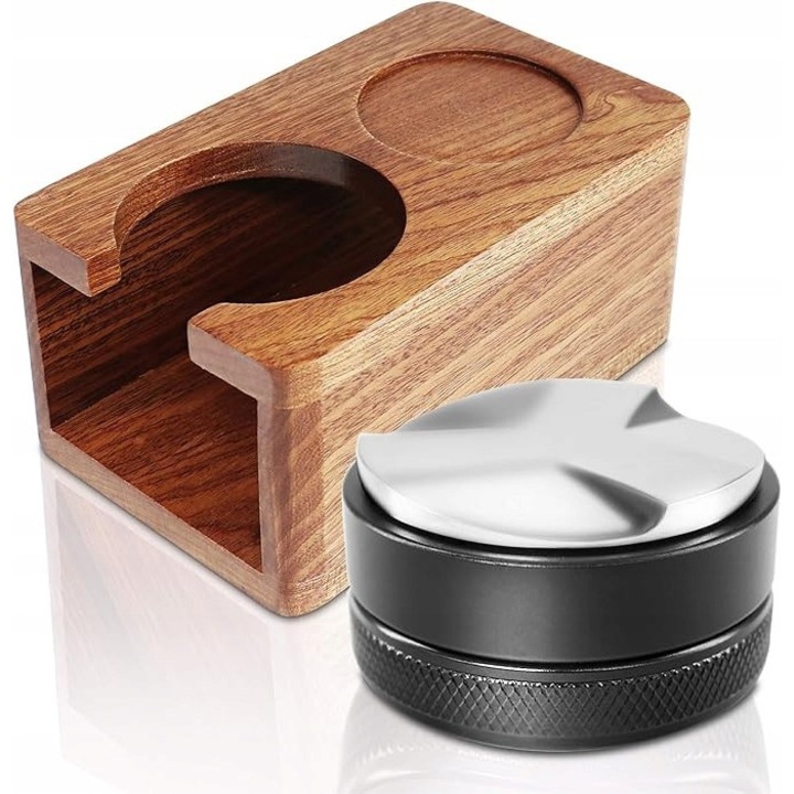 Tamper cafea 51mm, Kyonano, din lemn sapela, inox, pentru barista