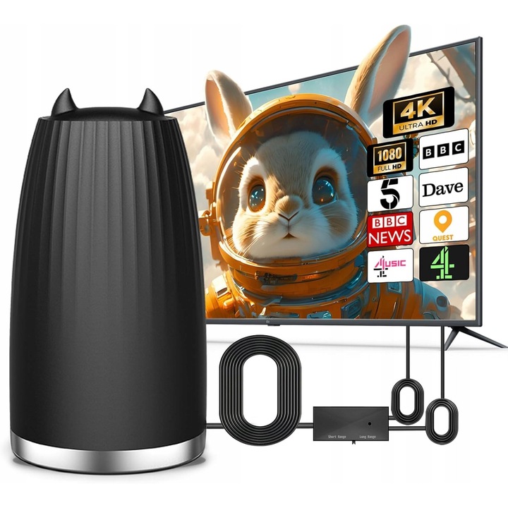 4K HD TV antenna erősítővel, mágneses rögzítéssel, 5,7m kábellel, beltéri használatra