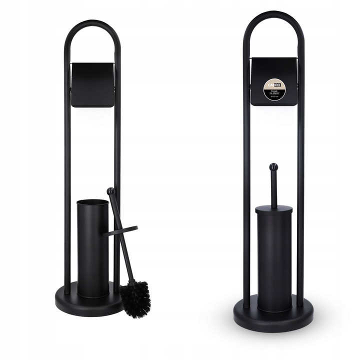 Стойка за тоалетна хартия 2 в 1 с WC четка, Cadro, черна, 81x22x15,5см