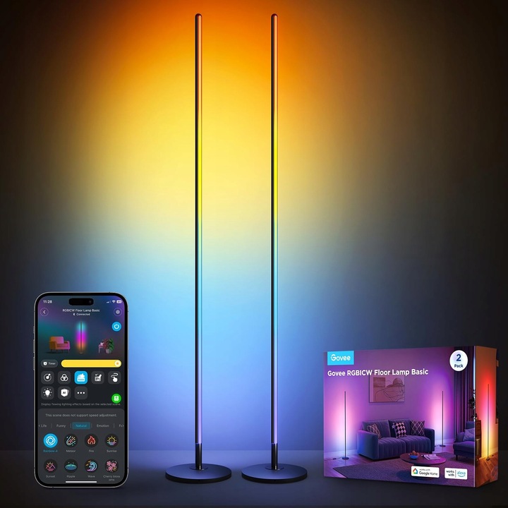 Lampa de podea, Govee, LED, Wi-Fi, 54 inch, Aluminiu, 1000 lumeni